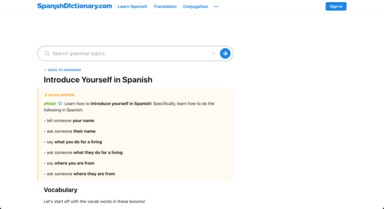 SpanishDictionary Lesson Page